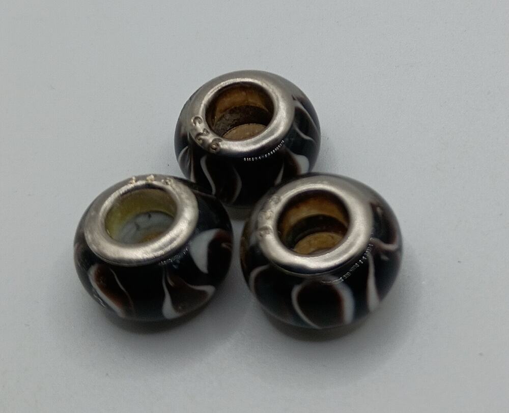 Set of 3 Sterling Silver 925 Glass Beads